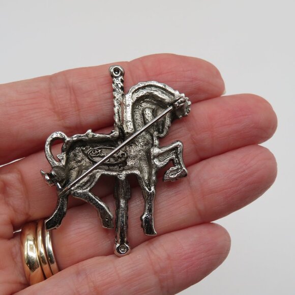 Danecraft Carousel Horse Vintage Silver Tone Rhinestone Accent - Picture 4 of 9